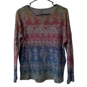 Moon Collection Rainbow Aztec Print Sweater Top